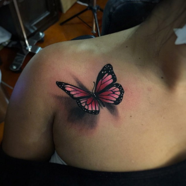 Pink Butterfly Tattoo by Alex Bruz