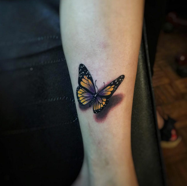 Butterfly Tattoo on Ankle by Alex Bruz