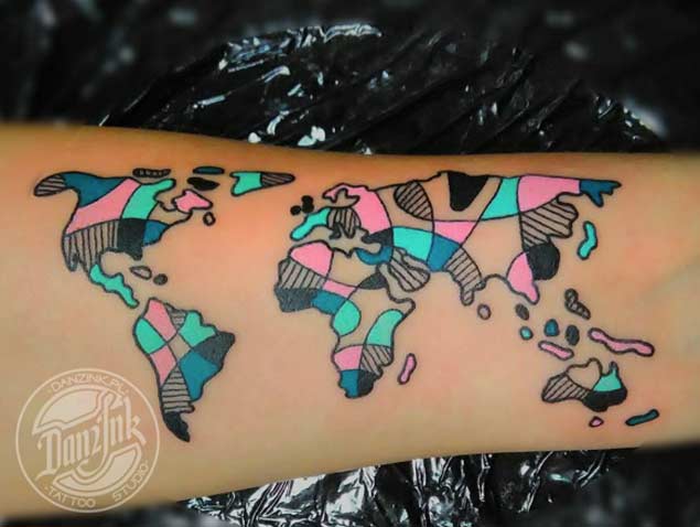 World Map Tattoo by Pawel Dasior