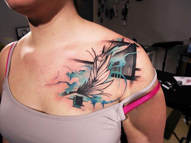 Trendy Feather Tattoo by Uncl Paul