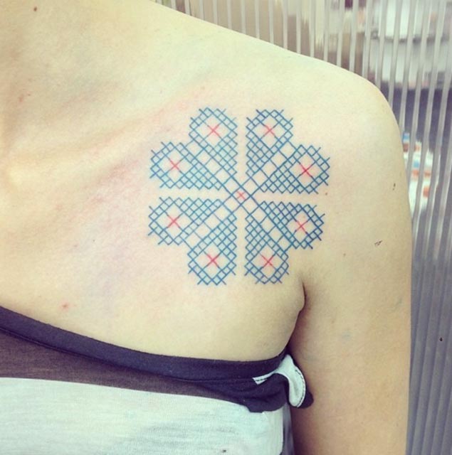Shoulder Cross Stitch Tattoo Design by Mariette