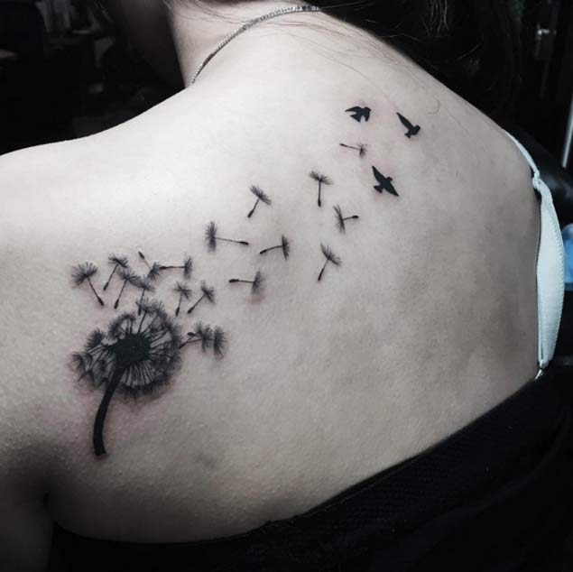 Dandelion Tattoo on Back by Eunhee Ko