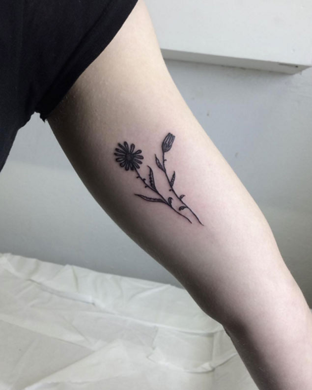 Blackwork Daisy Tattoo by Ella Bell