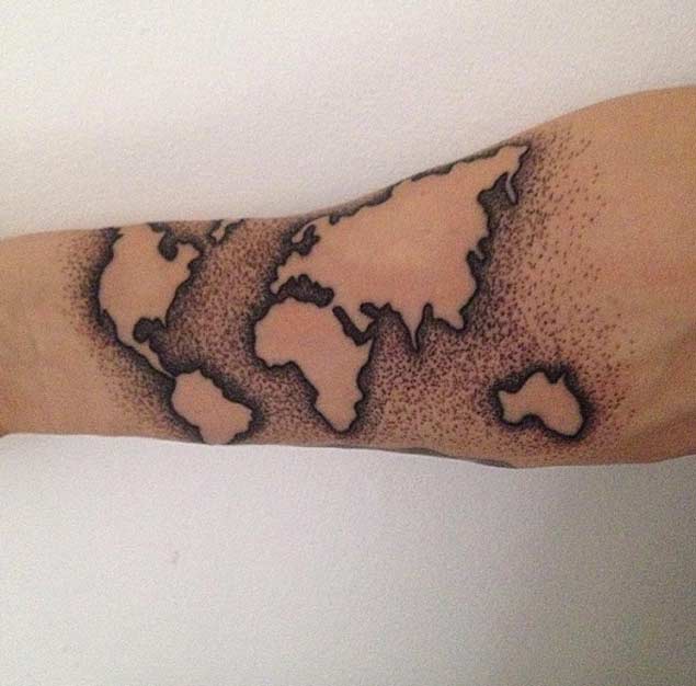 Dotwork World Map Tattoo by Fraise