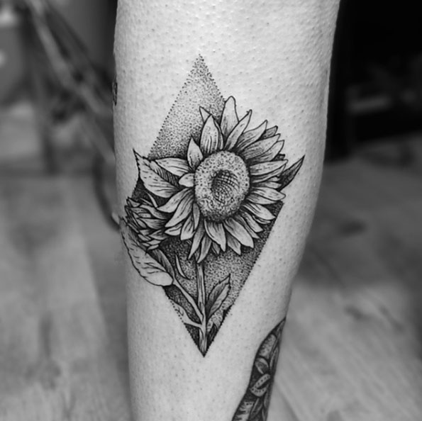 Dotwork Sunflower Tattoo Design by Tom Tom