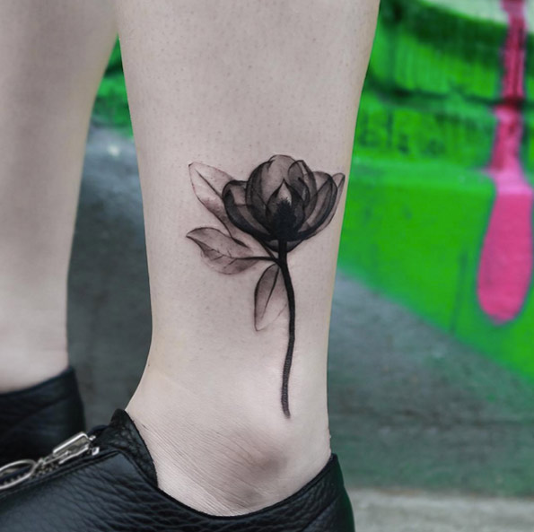 X-Ray Flower Tattoo on Ankle by Joice Wang