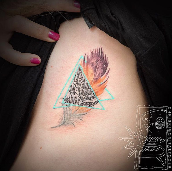 Abstract feather tattoo by Chris Rigoni