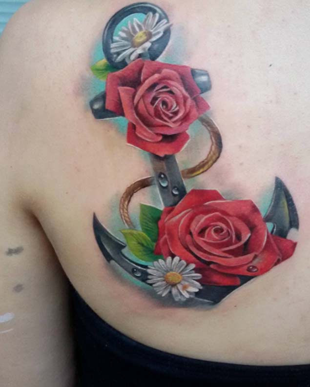 Floral Anchor Tattoo Design by Greta