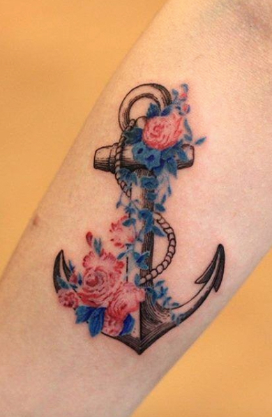 Floral Anchor Tattoo by Justice Ink