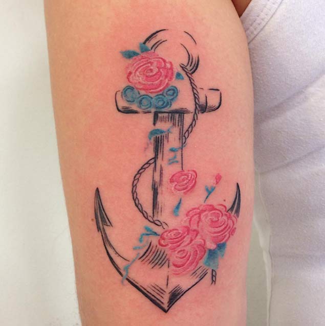 Floral Anchor Tattoo by Anderson Reis