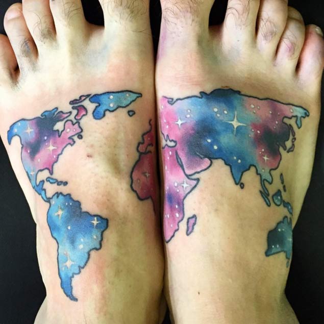Galaxy World Map Tattoo by Joice Wang