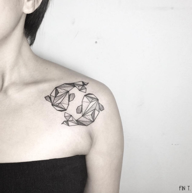 Geometric Sharks on Shoulder by Tattoo Me Pink 