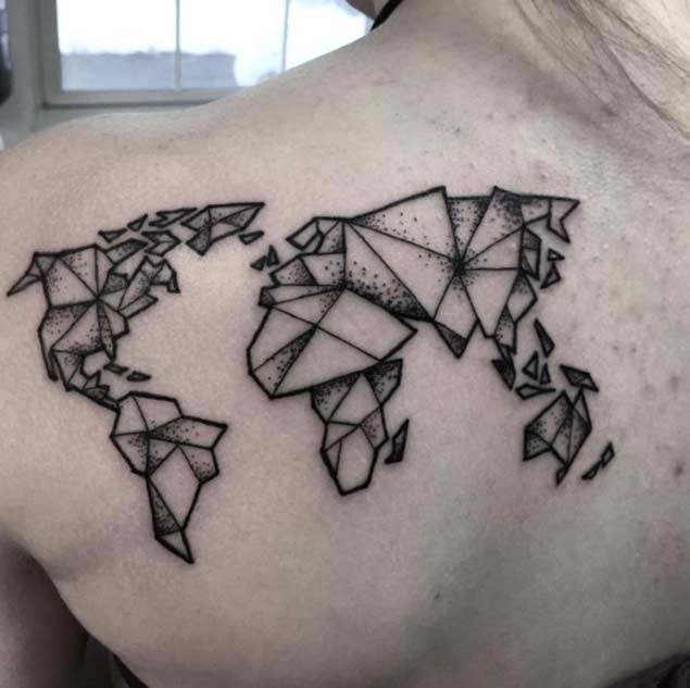 Geometric World Map Tattoo by Marky