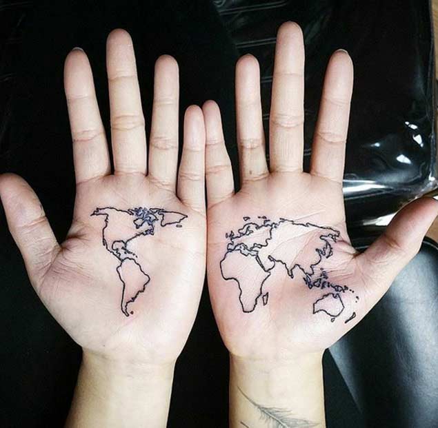 Map Tattoo on Hand by Lee Kiev
