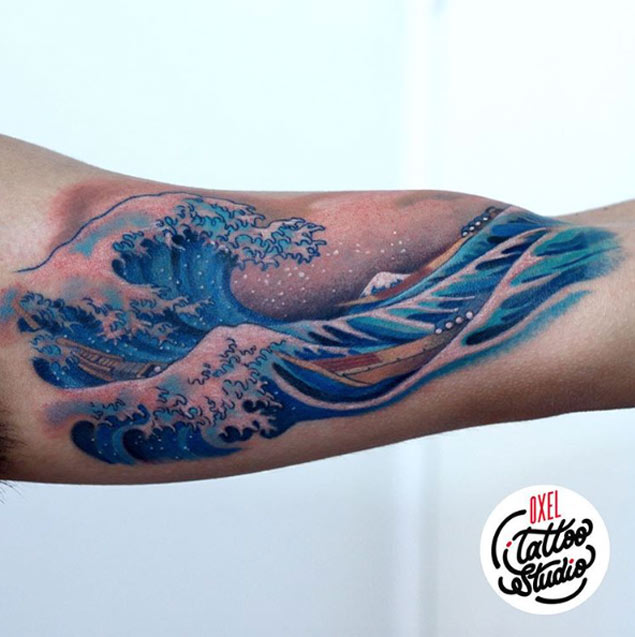 Hokusai Wave Tattoo Design by Oxel