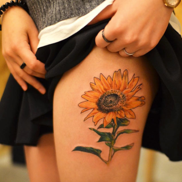 Large Sunflower Tattoo Design by Grain