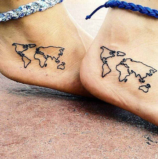 Matching World Map Tattoos