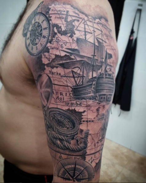 Nautical Half Sleeve Tattoo by Fido