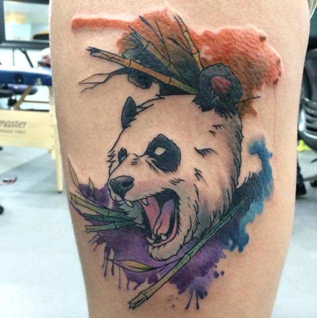 Angry Watercolor Panda Tattoo by Chad Dupraw
