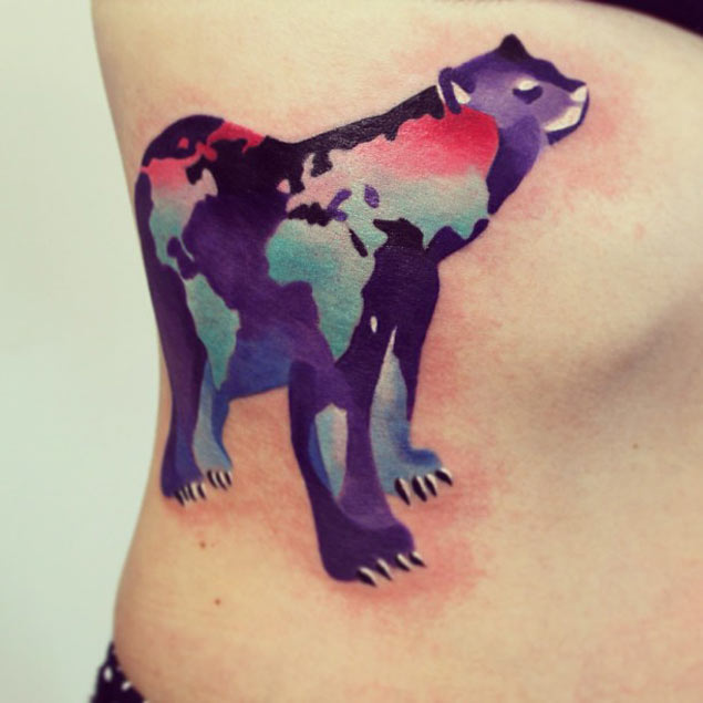 Polar Bear Map Tattoo by Sasha Unisex