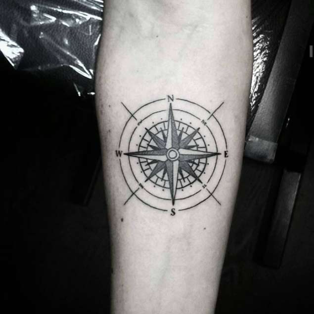 Compass Tattoo on Forearm by Wolf Black