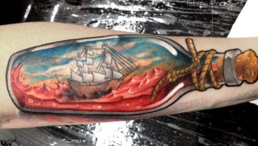 Ship in a Bottle Tattoo by Felipe Rodrigues Fe Rod