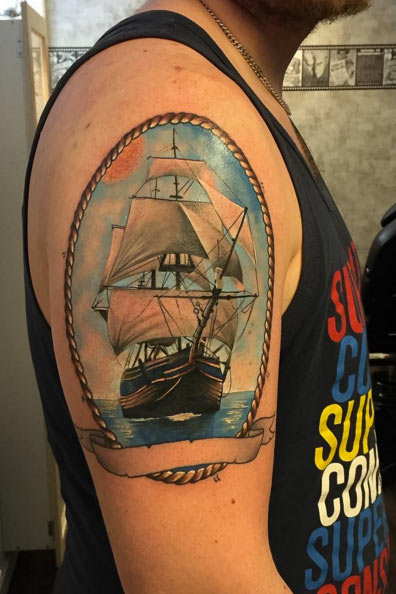 Realistic Ship Tattoo Design by Anna Nygren