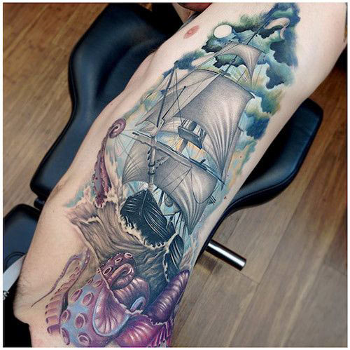 Sea Creature Ship Tattoo