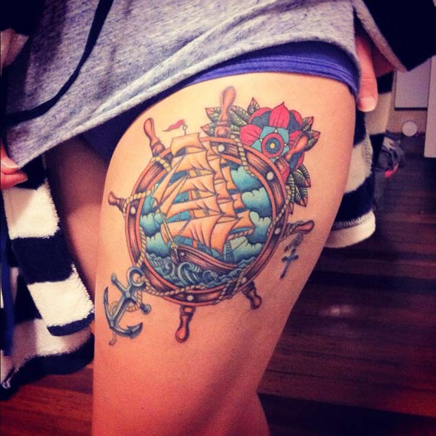 Nautical Themed Ship Tattoo