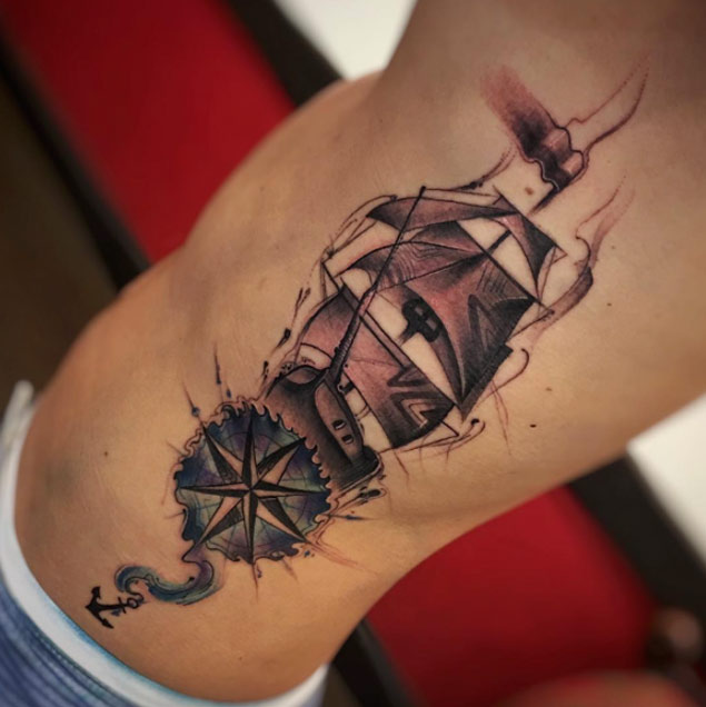 Watercolor Ship Tattoo Design by Jean Alvarez