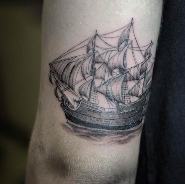 Small Ship Tattoo Design by West Coast Tattoo