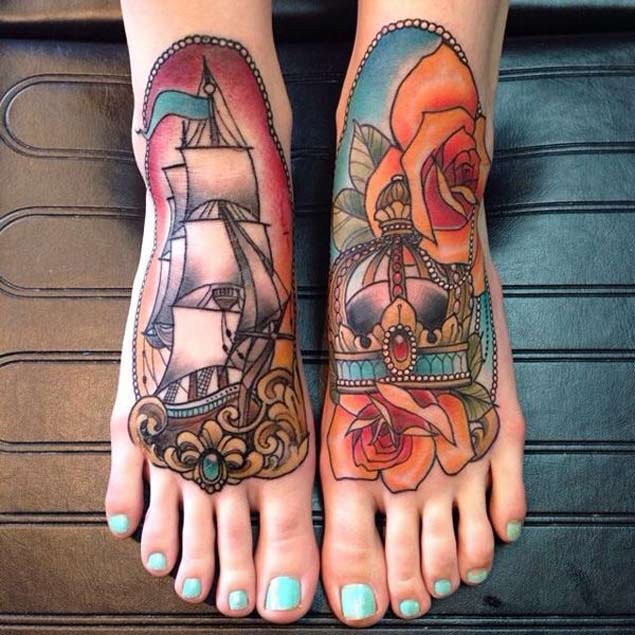 Ship Tattoo on Foot by Eilo Martin