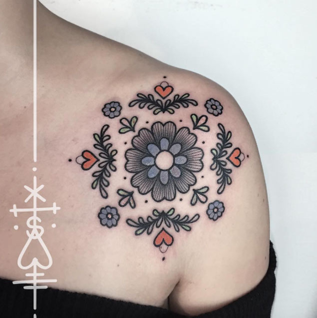 Floral Shoulder Tattoo by Sarah Herzdame