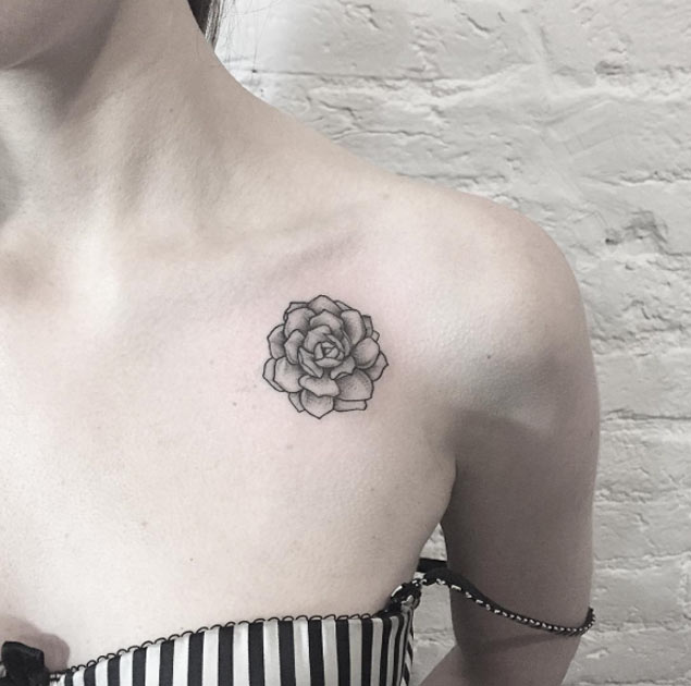 Succulent on Shoulder Tattoo by Anna Bravo