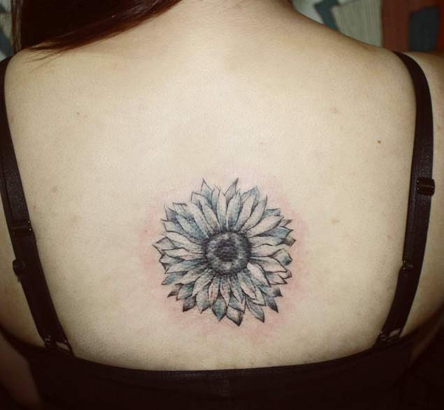 Sunflower Tattoo on Back by Sion