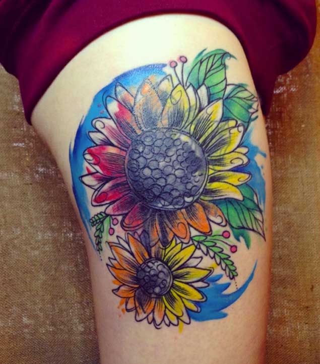 Watercolor Sunflower Tattoo Design by Sol