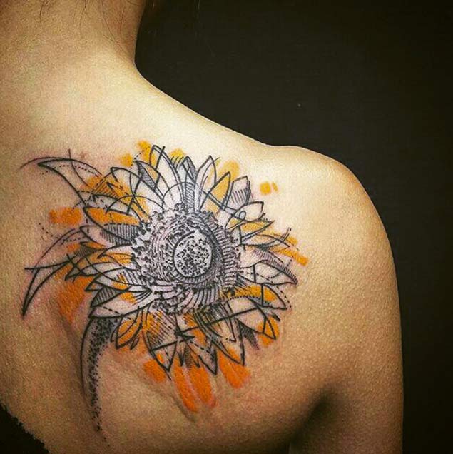 Freehand Sunflower Tattoo by LIDIA