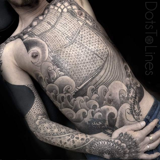 Viking Ship Tattoo Design by Chaim Machlev