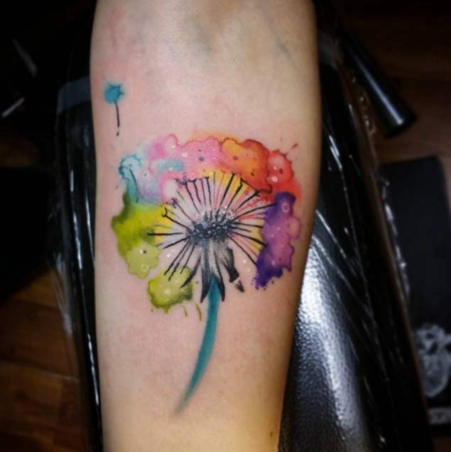 Watercolor Dandelion Tattoo by Patrick Squires
