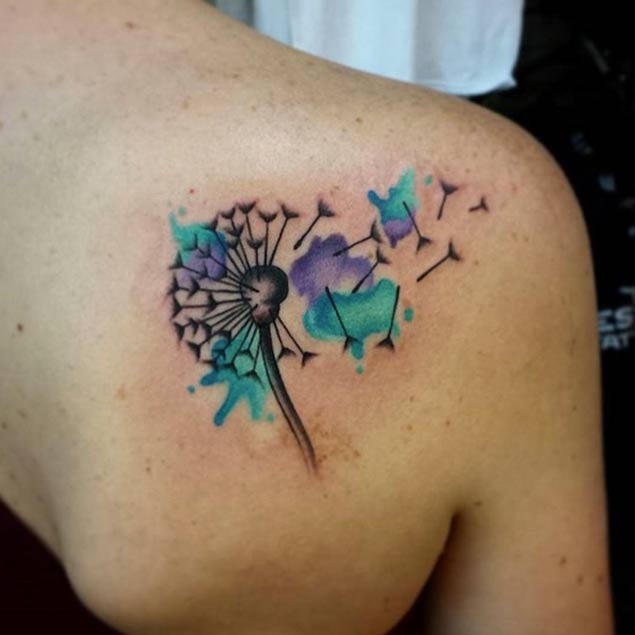 Watercolor Dandelion Tattoo by Aces High