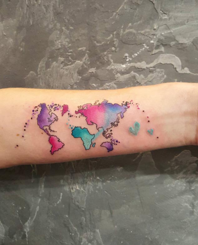 Girly Watercolor Map Tattoo by Simona Blanar