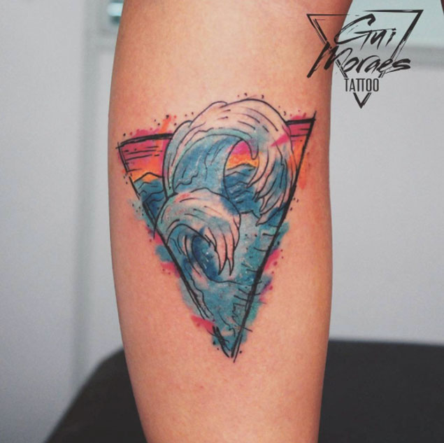 Watercolor Wave Tattoo Design by Guilherme Moraes
