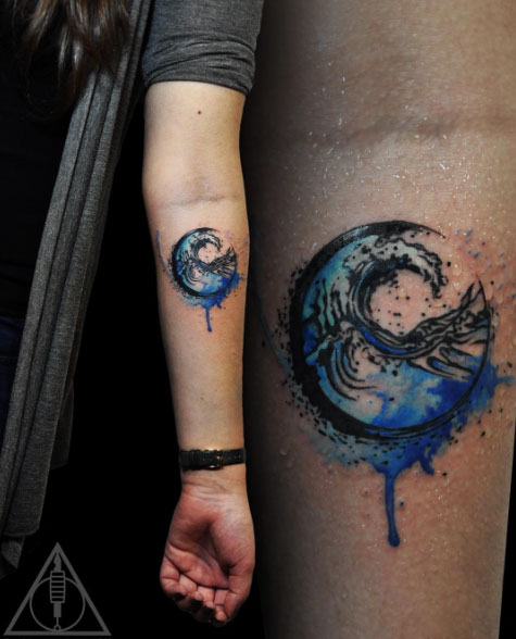 Watercolor Wave Tattoo Design by Lili Krizsan