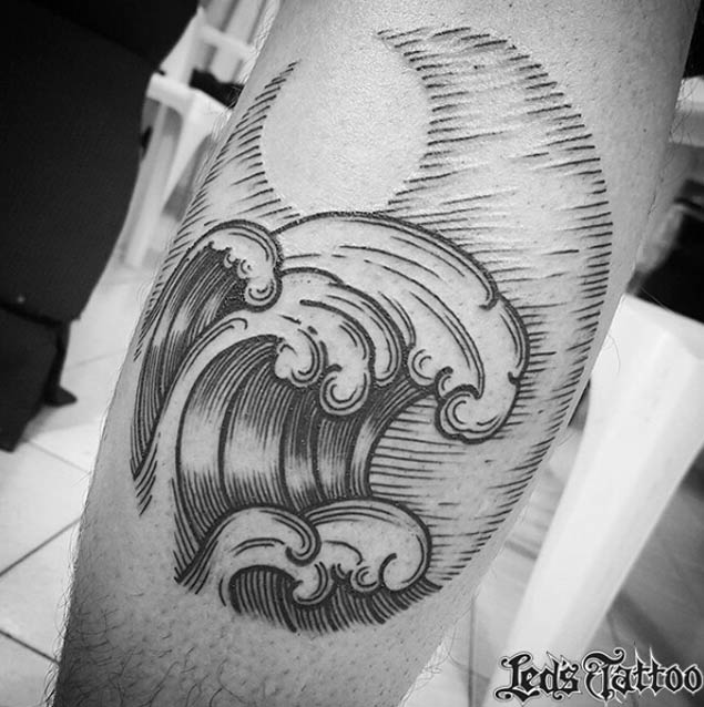 Linework Wave Tattoo by Led