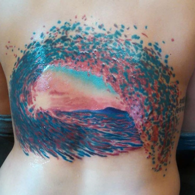 Colorful Dotwork Wave Tattoo by Deep Roots