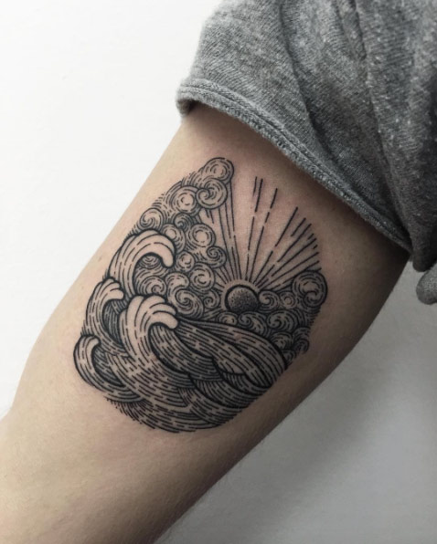 Black ink Wave Tattoo by Sasha Masiuk