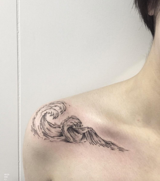 Elegant Wave Tattoo on Shoulder by CJ