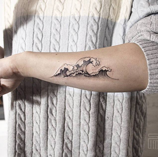 Hokusai Wave Tattoo by Dasha Sumkina