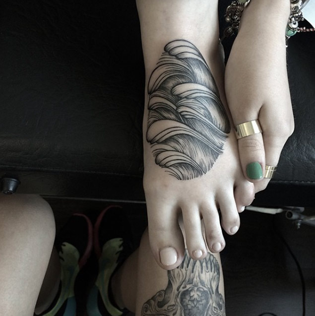 Wave Tattoo Design on Foot by Sasha Masiuk
