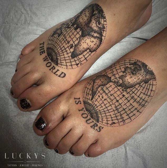 World Map Foot Tattoos